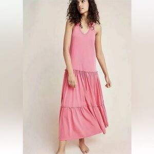 Anthropologie Sundry Boho Pink Tiered Flowing Racerback Maxi Dress• Medium